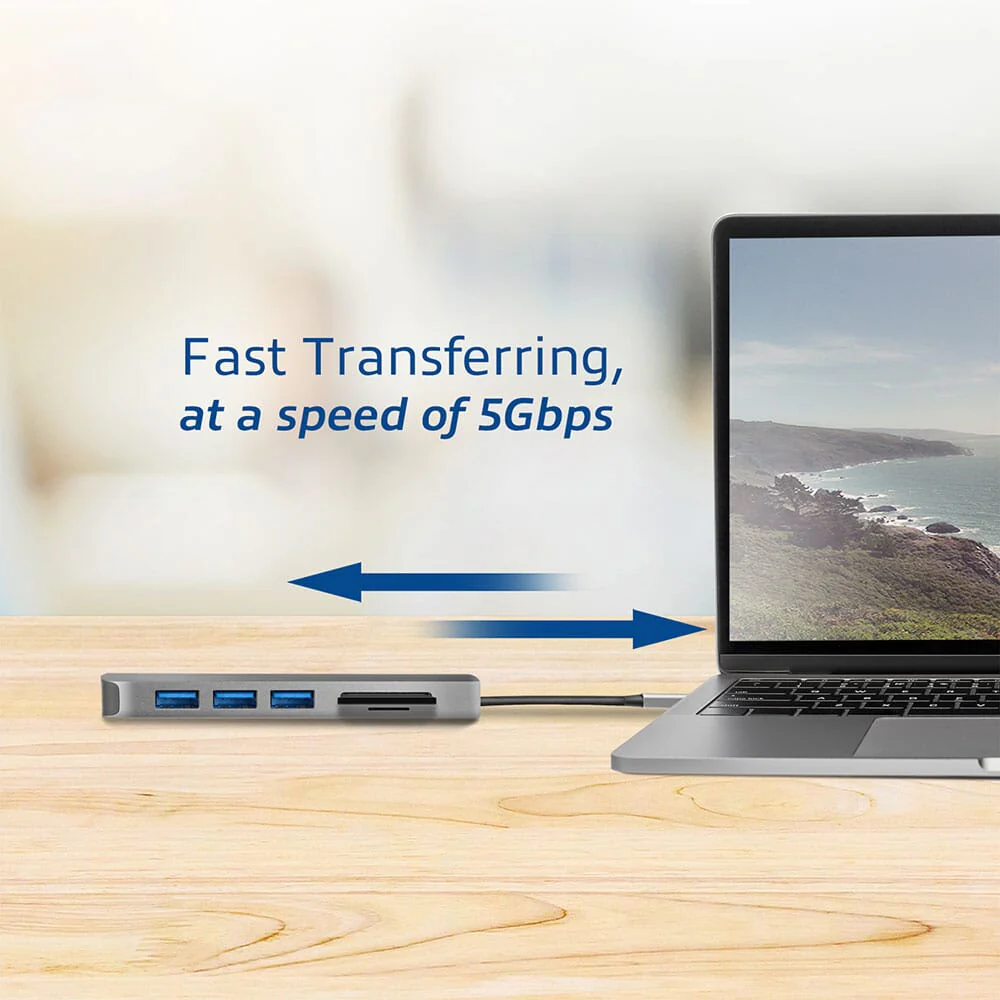 ACT USB-C hub 3.0, 3x USB-A, cardreader, PD pass-through - Image 3
