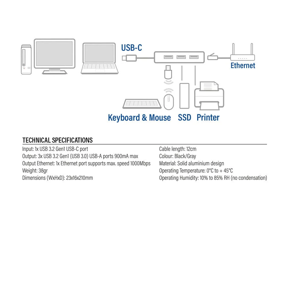 ACT USB-C hub 3.0, 3x USB-A, Gigabit ethernet - Image 6