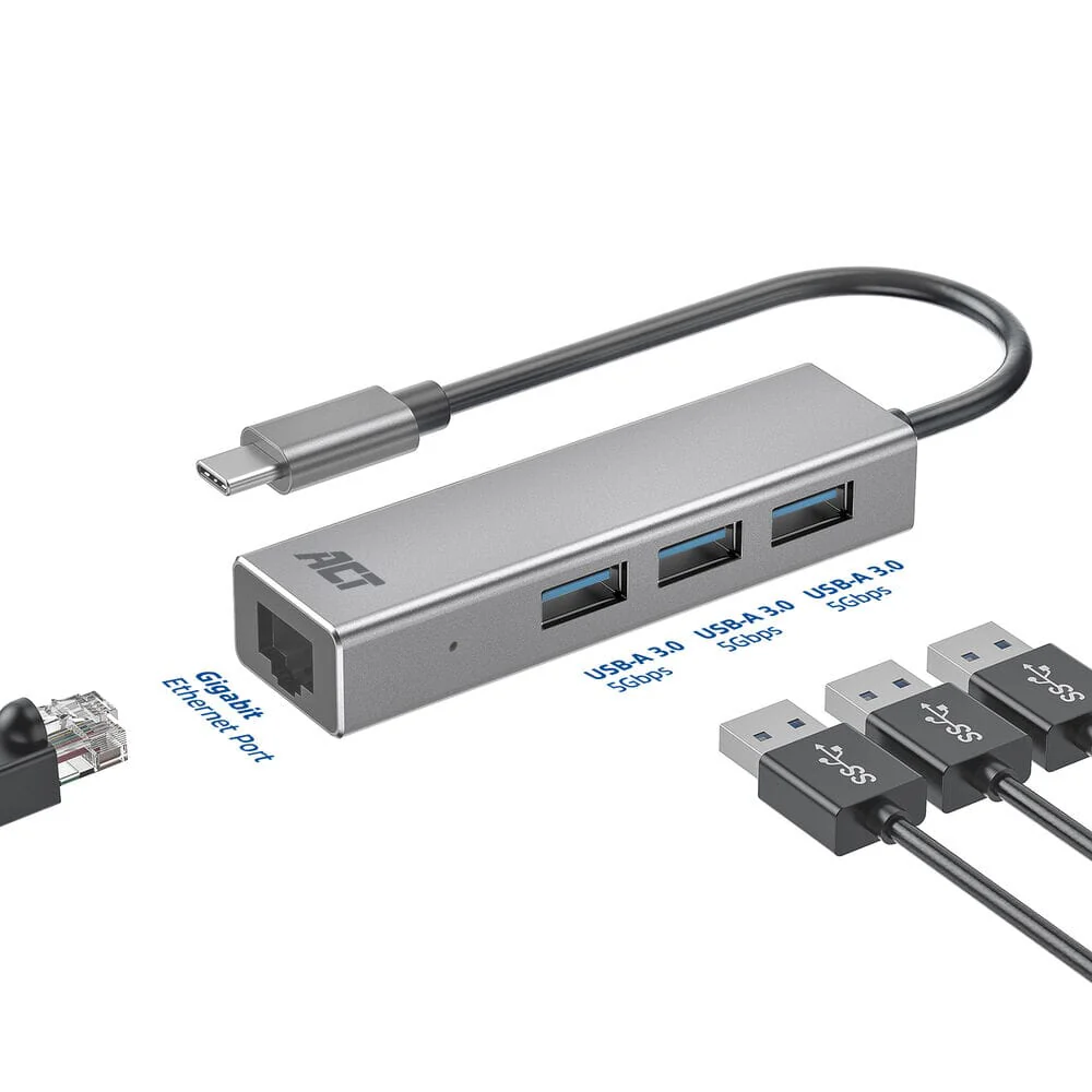 ACT USB-C hub 3.0, 3x USB-A, Gigabit ethernet - Image 8