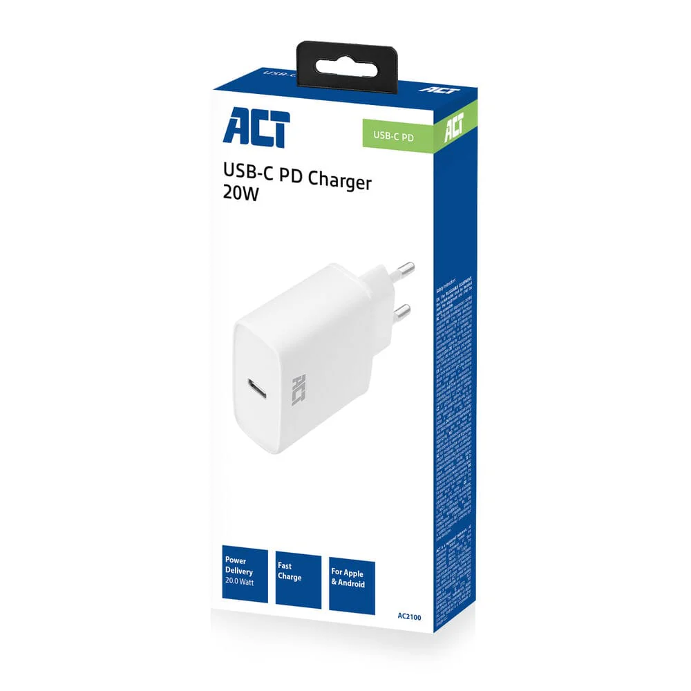 ACT USB-C Lader, 1-poort, 20W, Power Delivery, wit - Image 7