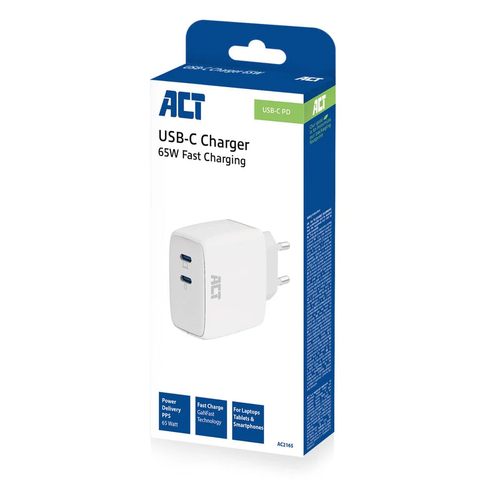 ACT USB-C Lader 65W 2-poorts PD PPS en GaNFast - Image 2