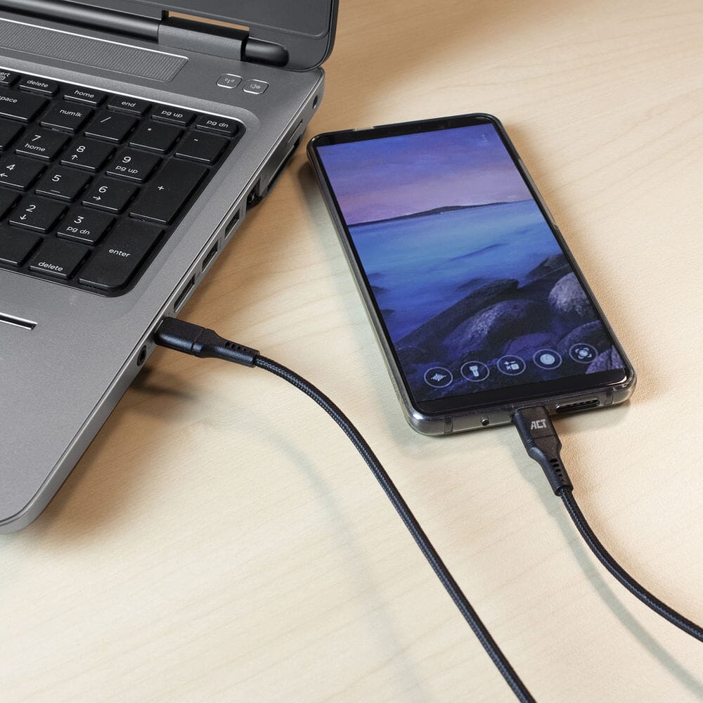 ACT USB-C male naar USB-C male laad- en datakabel 1m nylon - Image 4