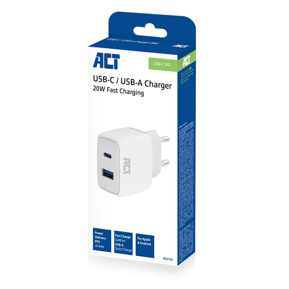 ACT USB-C & USB-A charger 20W PD PPS, Quick Charge, GaNFast - Image 8