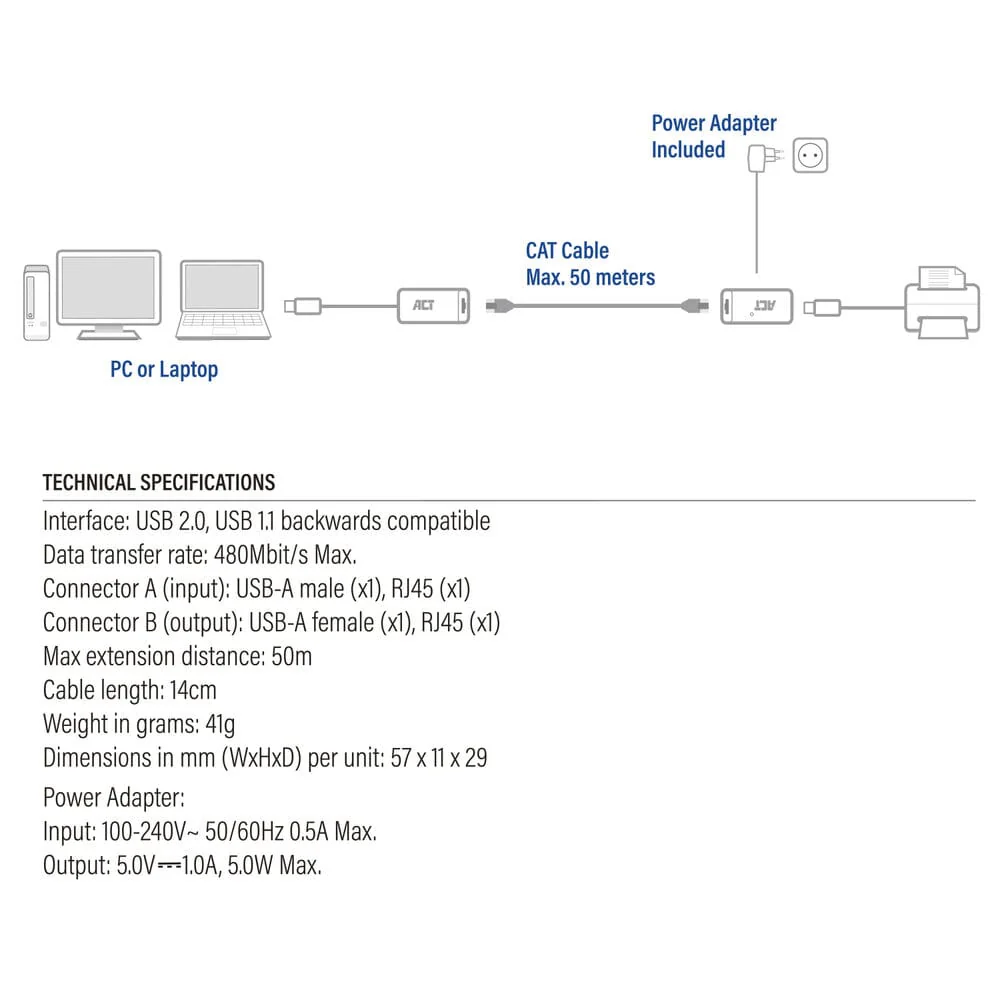 ACT USB Extender set over UTP, extender tot 50 meter - Image 4