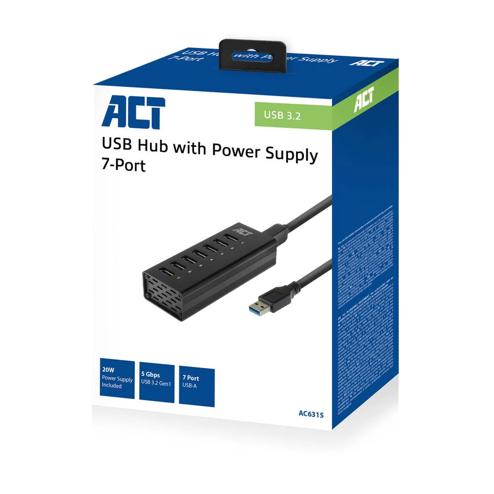 ACT USB hub 3.0, 7 poorts, 20W stroomadapter - Image 3