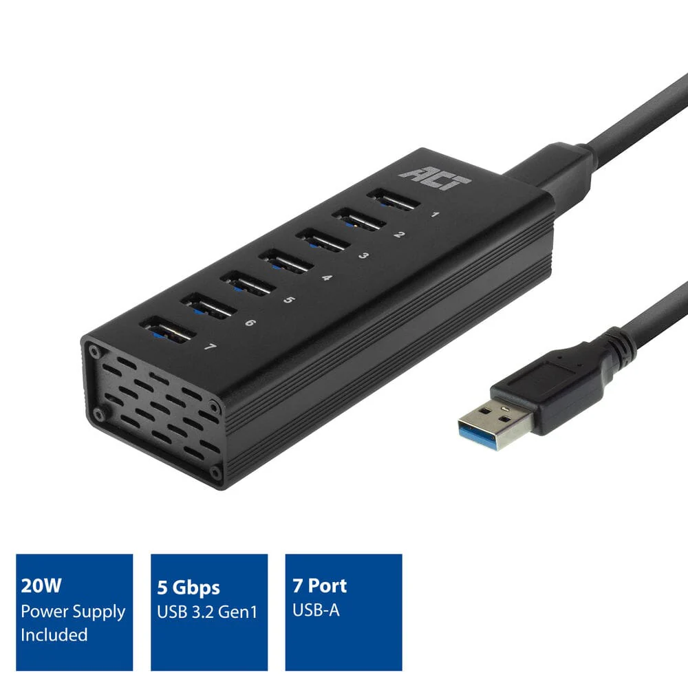 ACT USB hub 3.0, 7 poorts, 20W stroomadapter - Image 4
