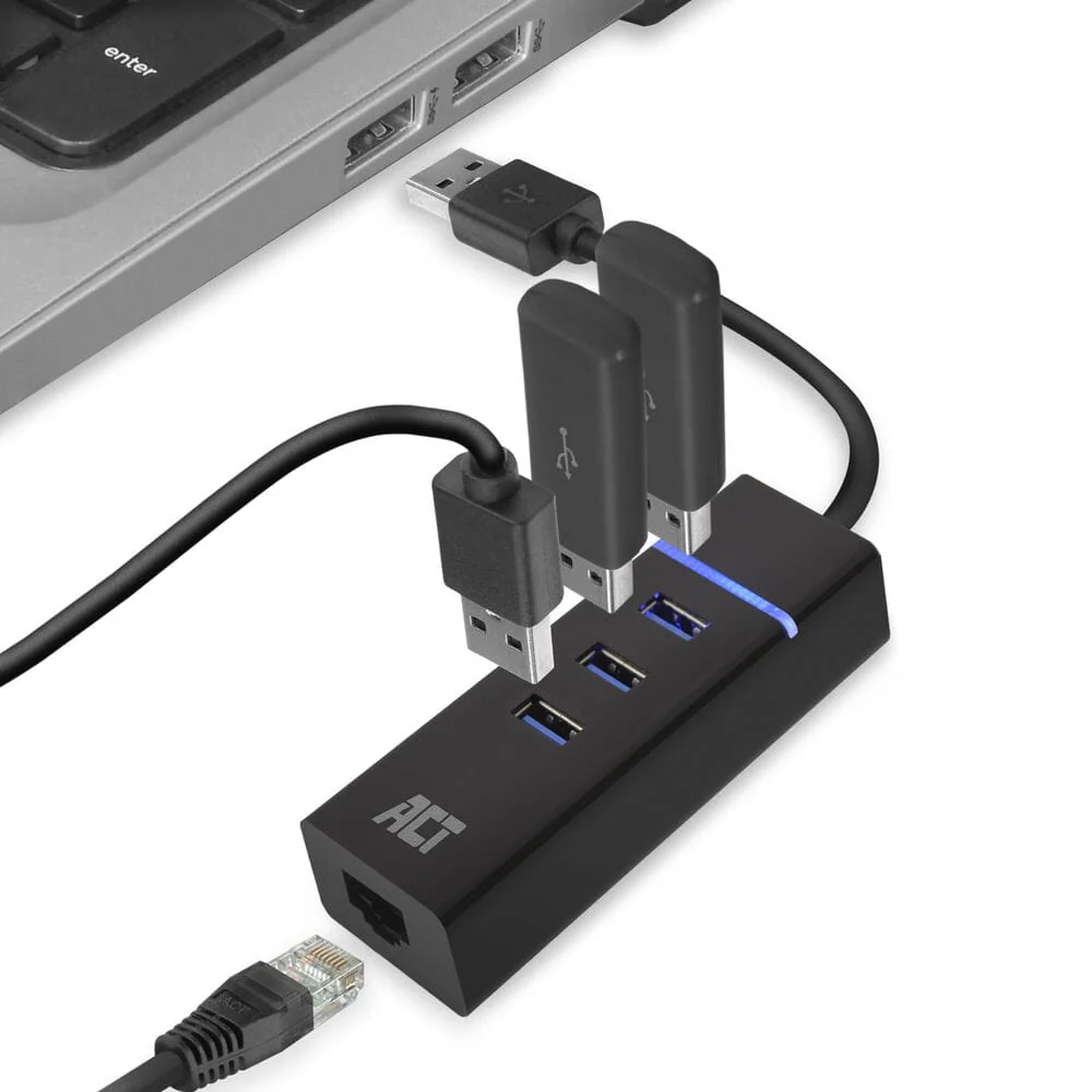 ACT USB Hub 3.2 3x USB-A ethernet, zwart - Image 6