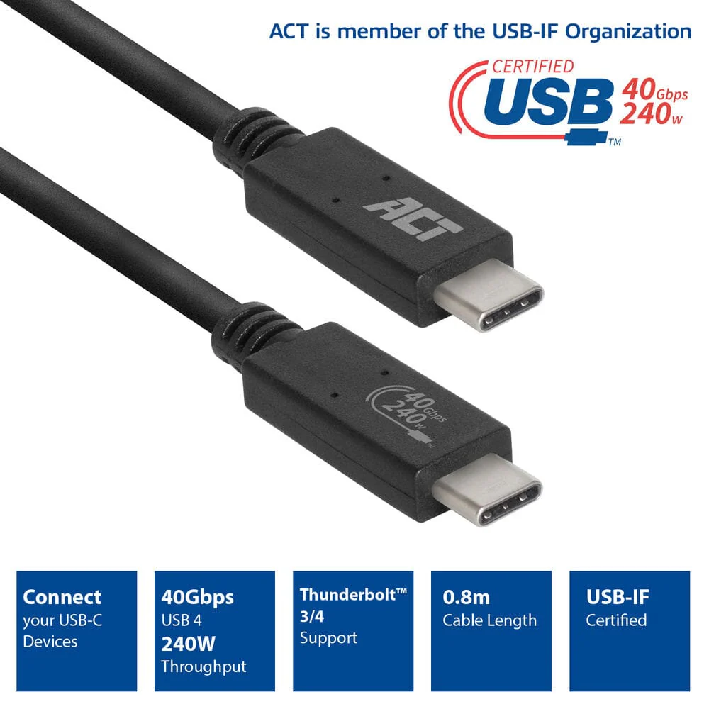 ACT USB4� 40Gbps aansluitkabel C male - C male 0,8 m USB-IF - Image 3
