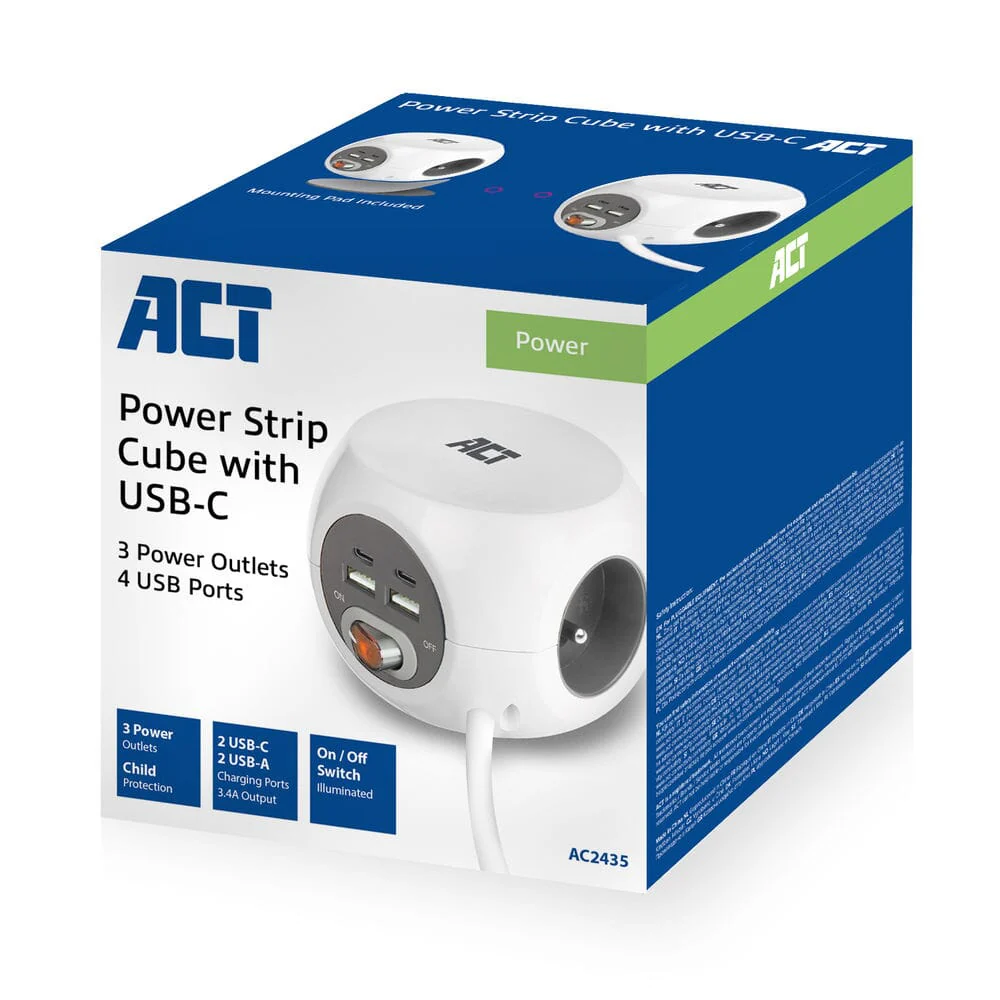ACT Vierkante stekkerdoos (PDU) met 3 sockets type E 1,5m - Image 8