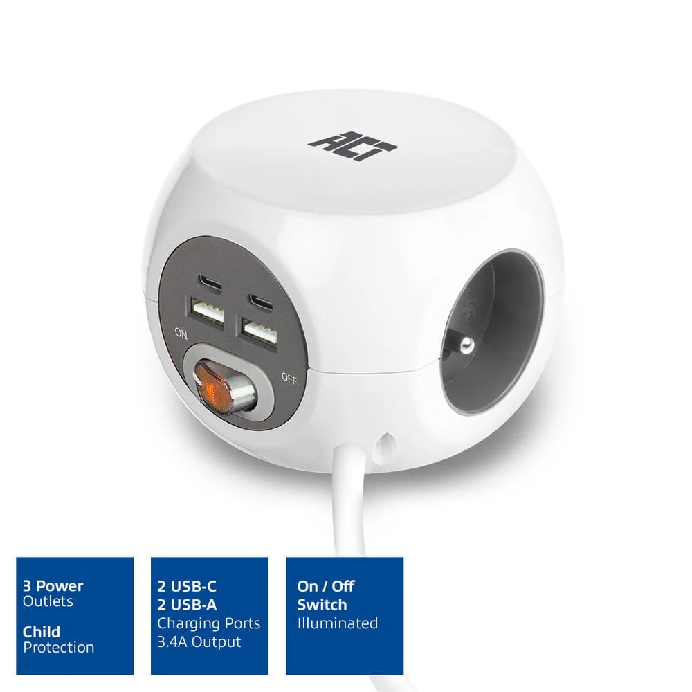 ACT Vierkante stekkerdoos (PDU) met 3 sockets type E 1,5m - Image 9