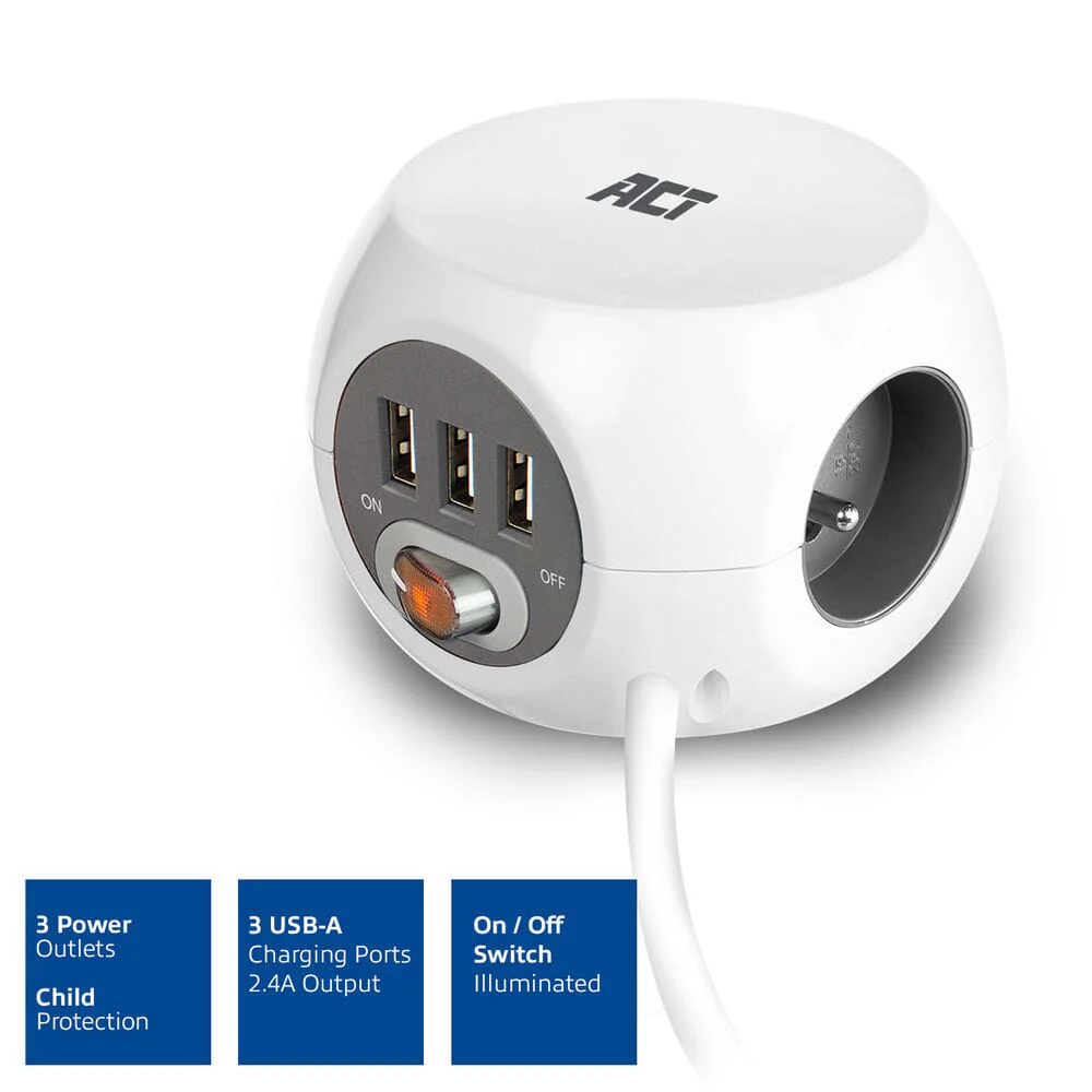 ACT Vierkante stekkerdoos (PDU) met 3 sockets type E 1,5m - Image 8