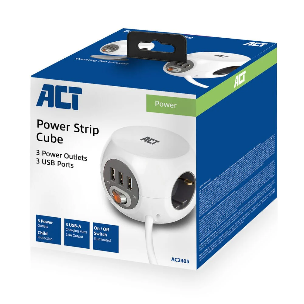 ACT Vierkante stekkerdoos (PDU) met 3 sockets type F 1,5m - Image 7