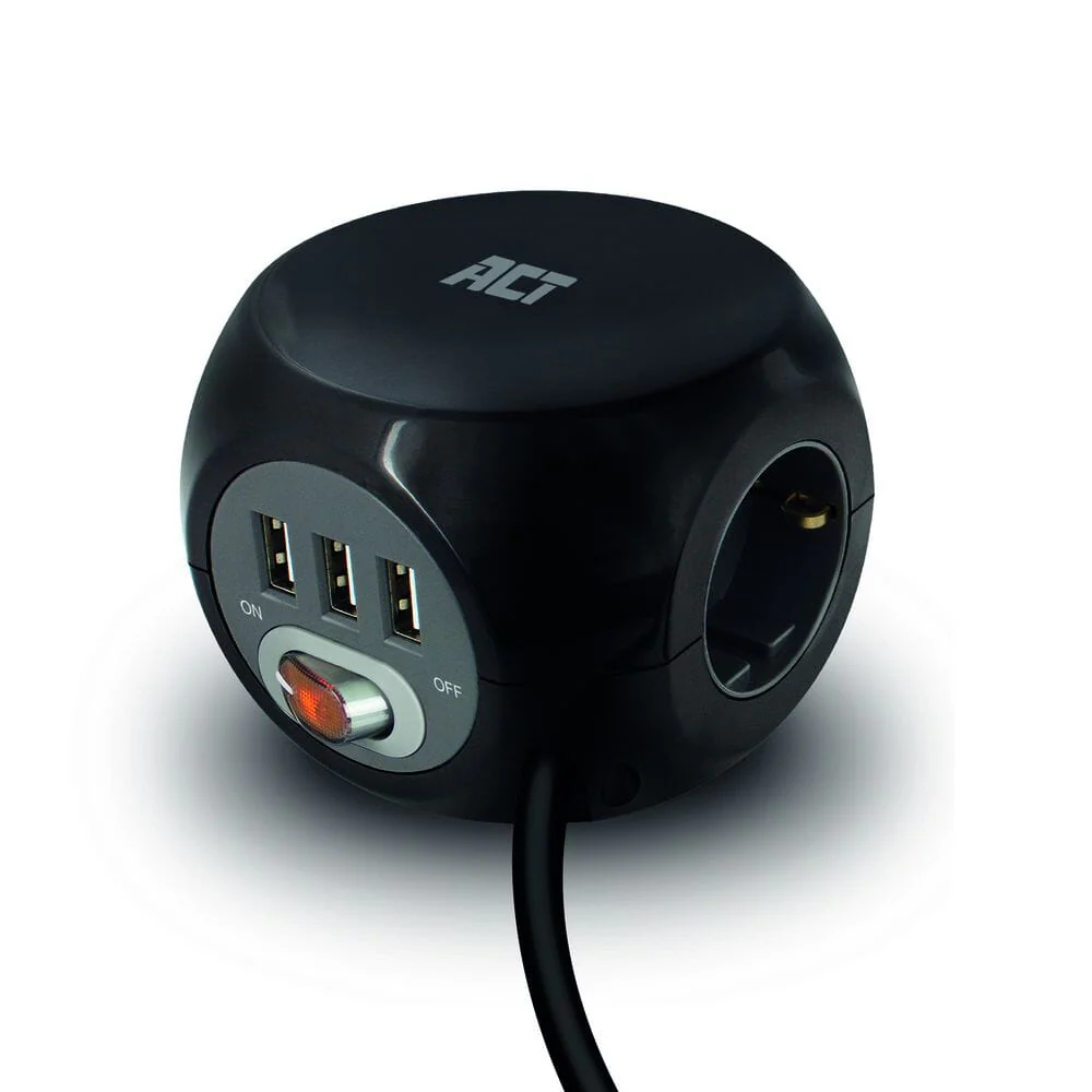 ACT Vierkante stekkerdoos (PDU) met 3 sockets type F 1,5m