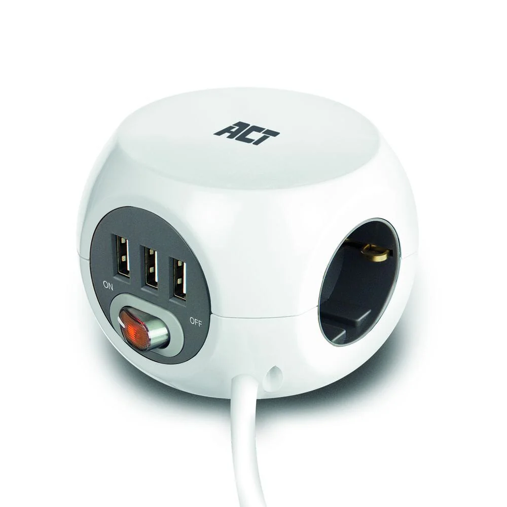 ACT Vierkante stekkerdoos (PDU) met 3 sockets type F 3m