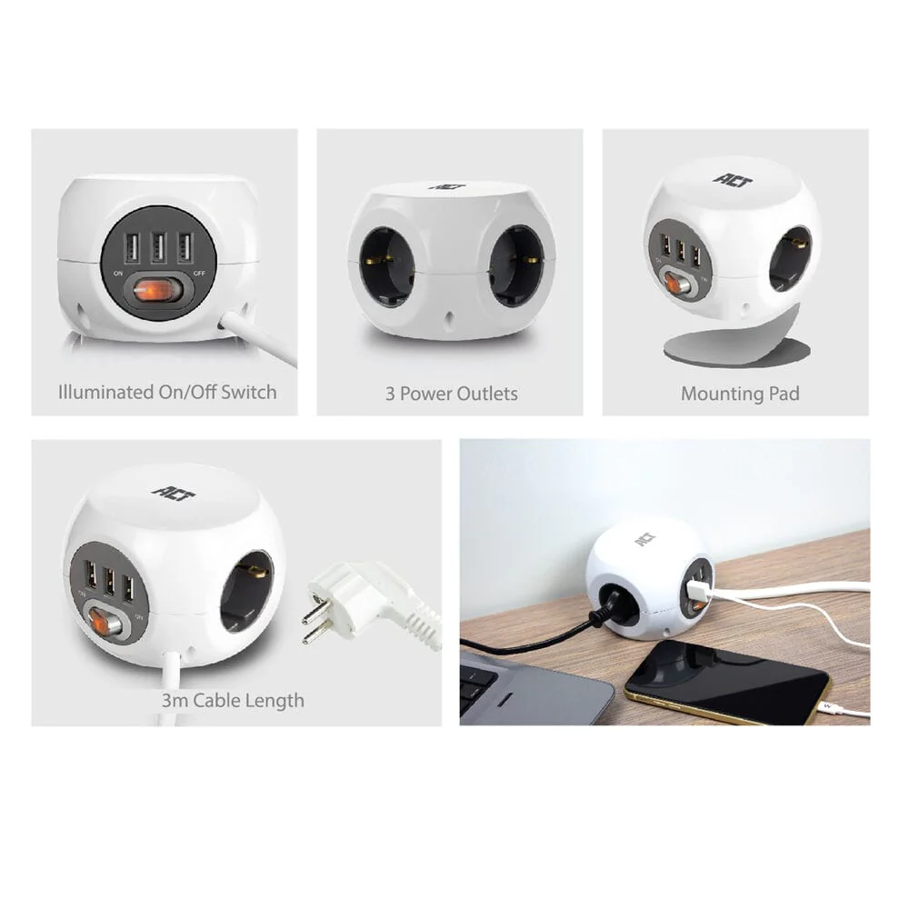 ACT Vierkante stekkerdoos (PDU) met 3 sockets type F 3m - Image 10