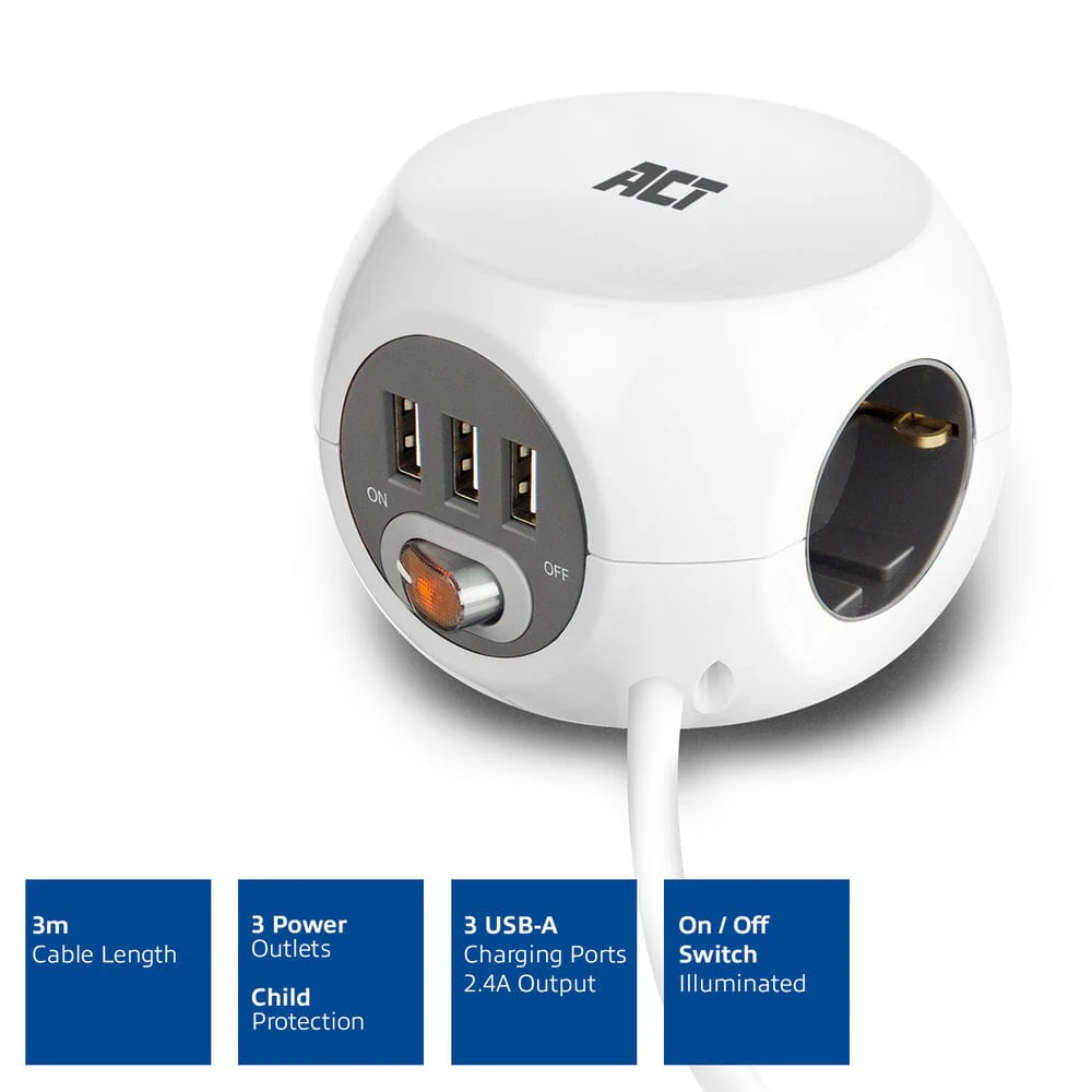 ACT Vierkante stekkerdoos (PDU) met 3 sockets type F 3m - Image 6