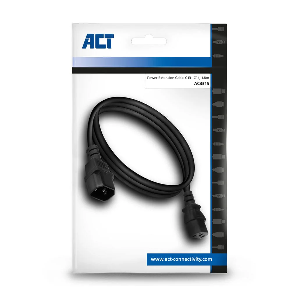 ACT Voedingskabel C13 - C14 zwart 1,8 m, Zip Bag - Image 3