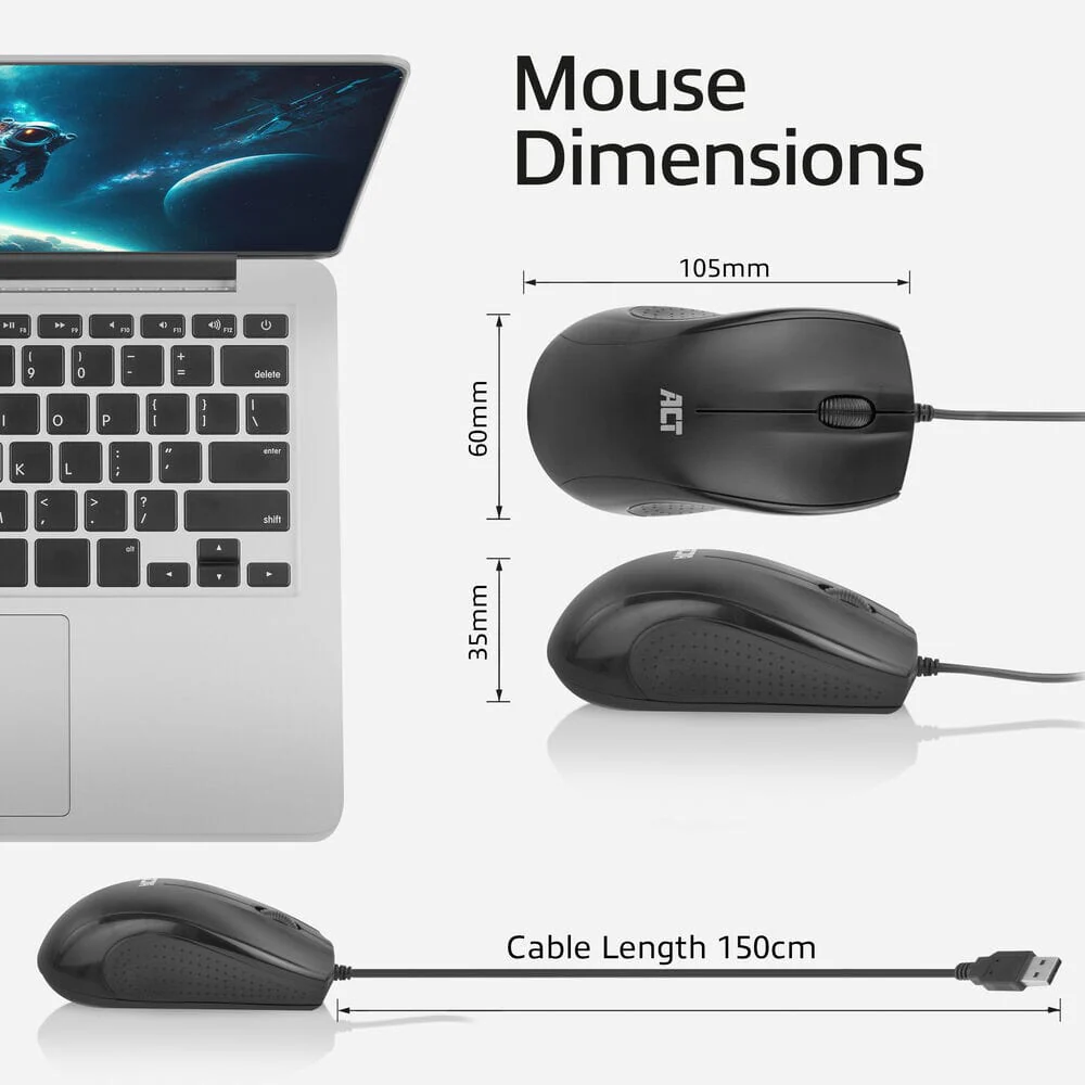 ACT Wired full-size optical mouse 1000 DPI, silent click - Image 6