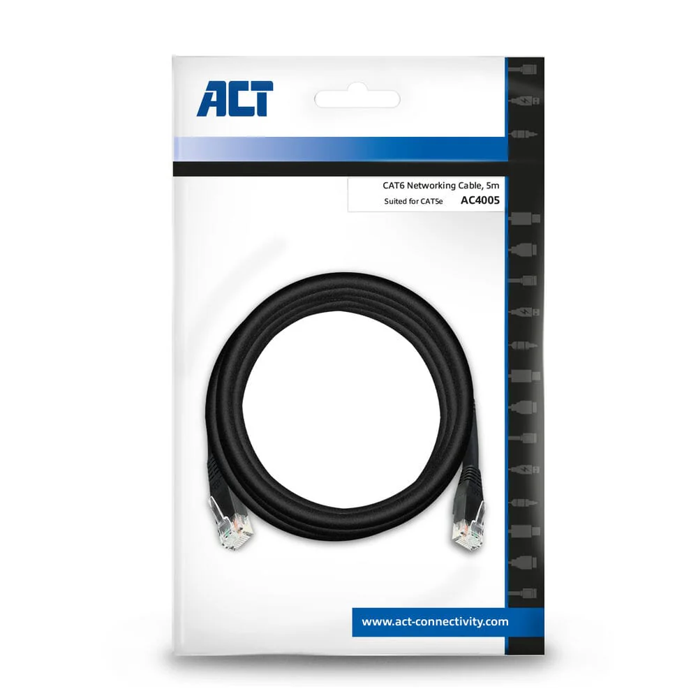 ACT Zwart 5,0 meter U/UTP CAT6 patchkabel met RJ45 Zip Bag - Image 4