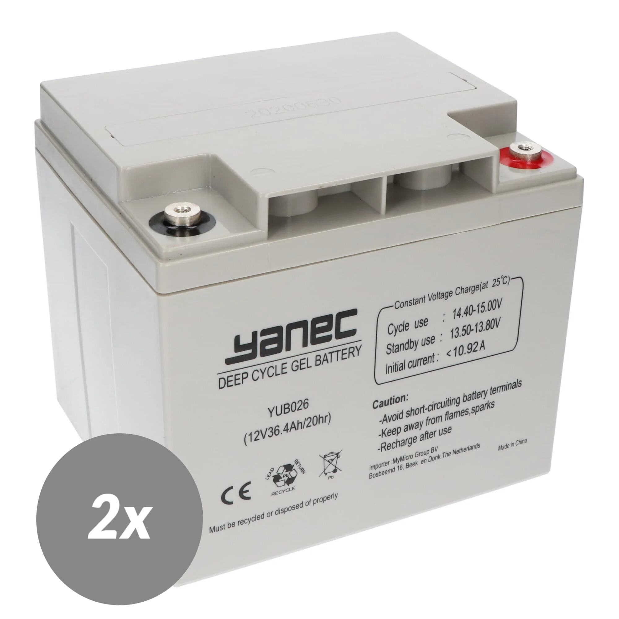 Yanec Gel Accu 12V 36.4Ah Vervangingsset (Excl. Kabels) - Image 2