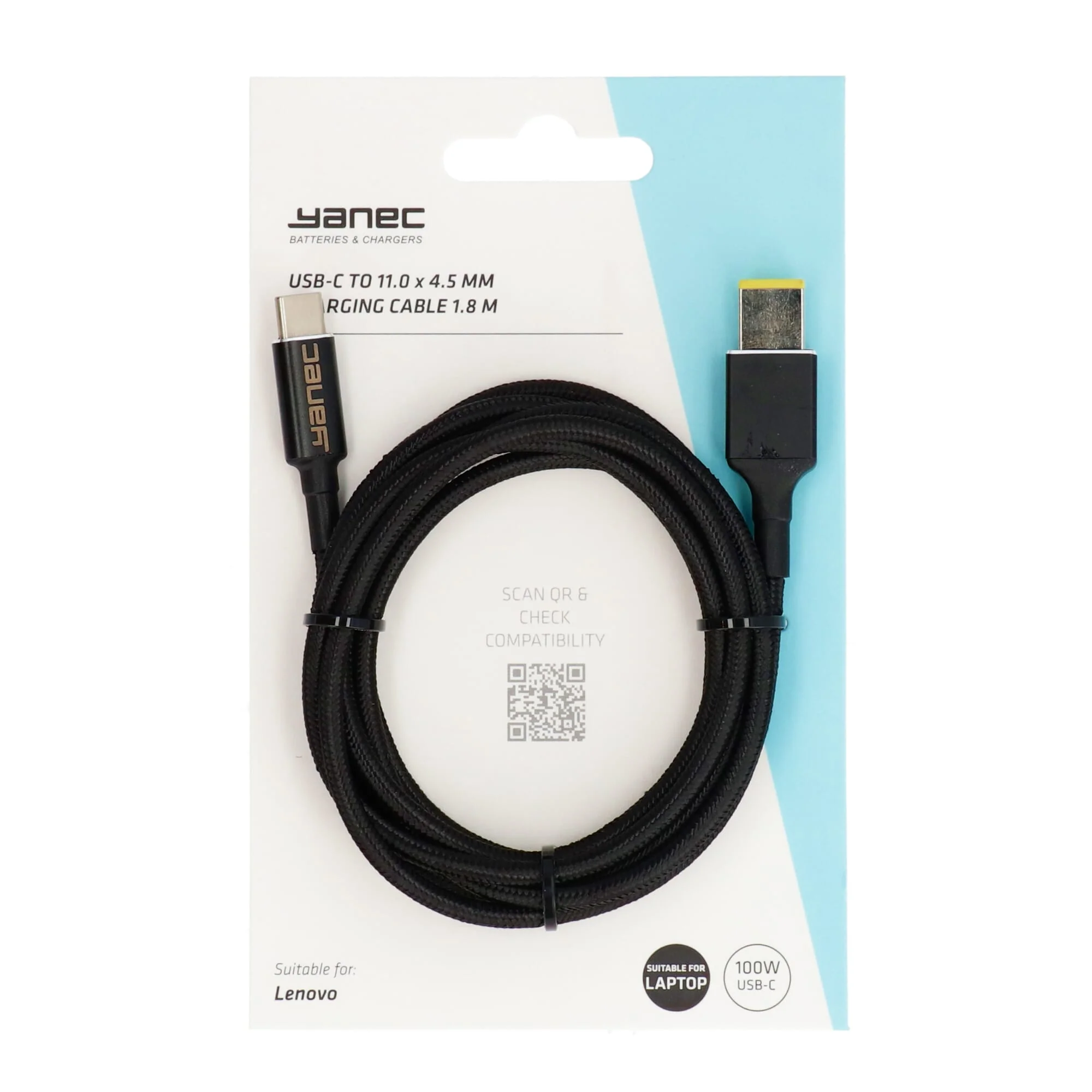 Yanec USB-C naar 11.0 x 4.5 mm laadkabel 1.8m - Image 3