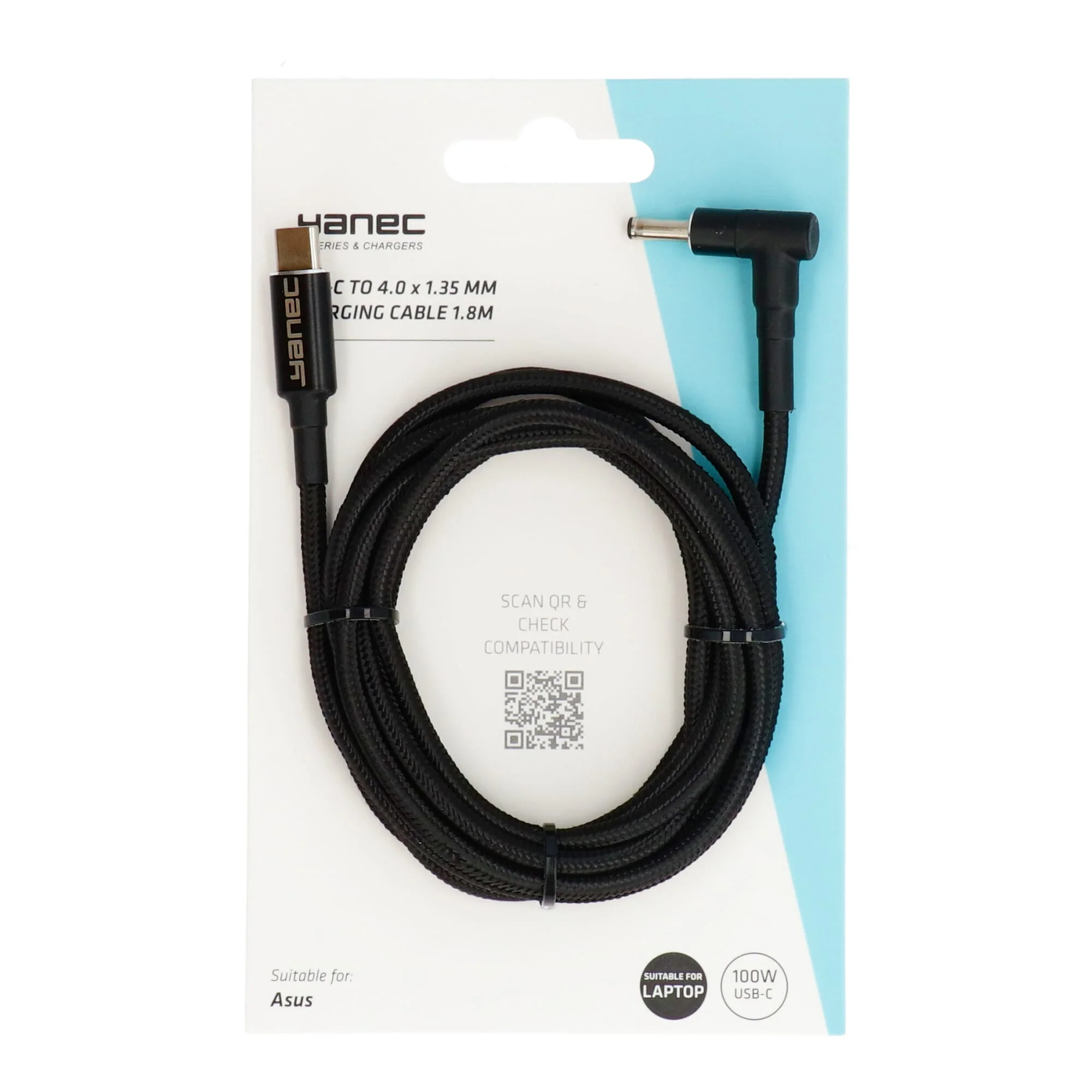 Yanec USB-C naar 4.0 x 1.35 mm laadkabel 1.8m - Image 3