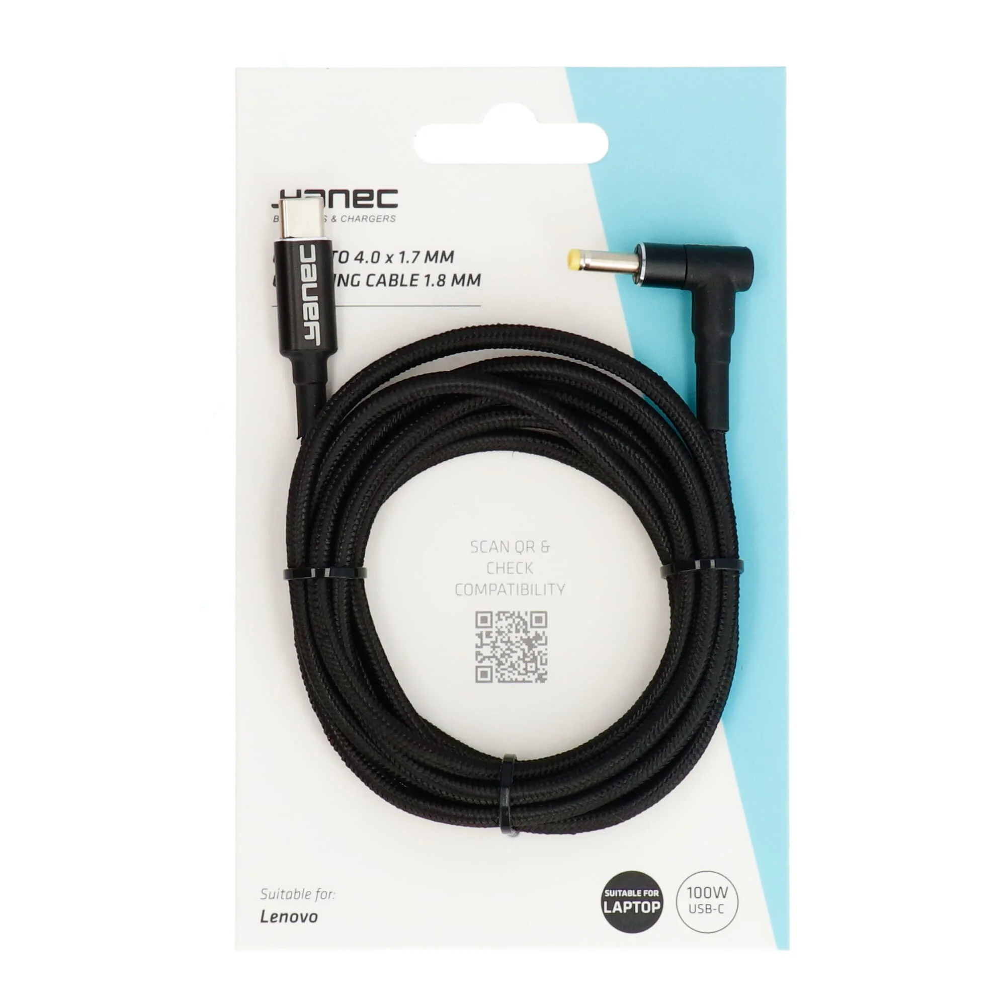 Yanec USB-C naar 4.0 x 1.7 mm laadkabel 1.8m - Image 3
