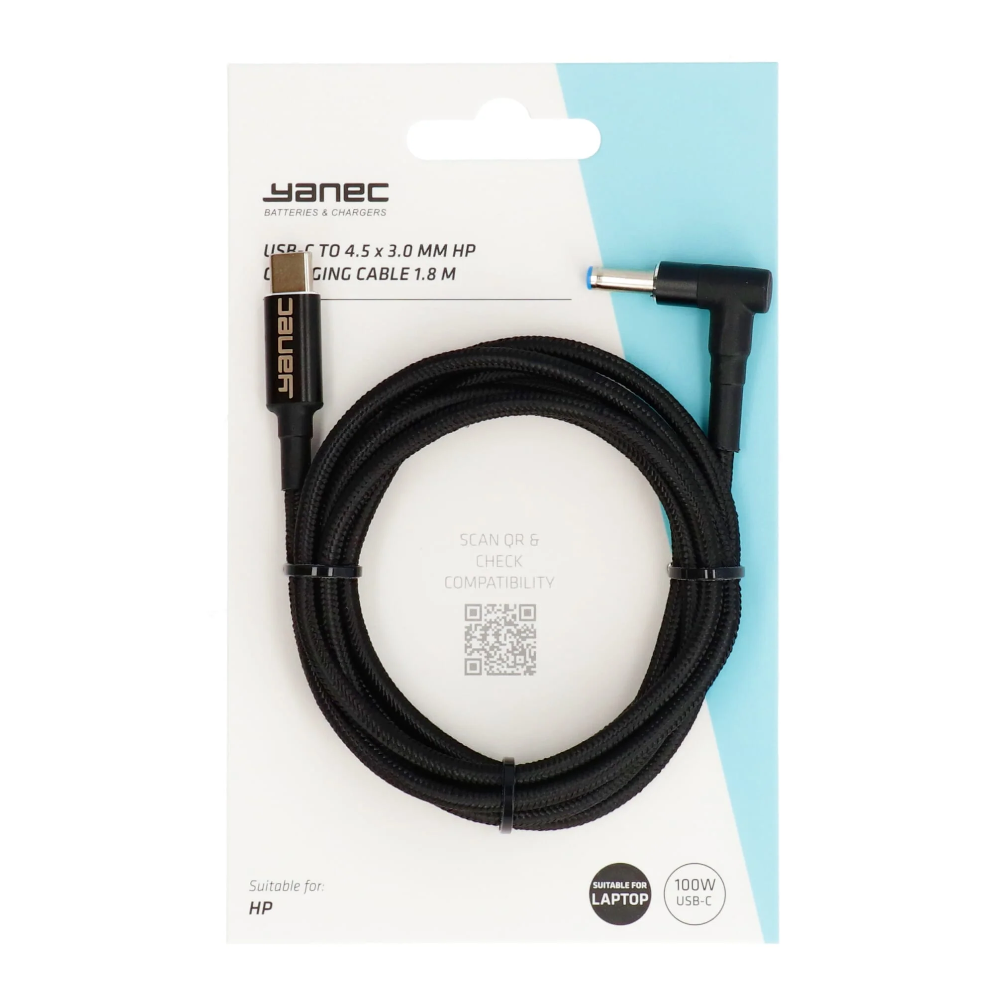 Yanec USB-C naar 4.5 x 3.0 mm HP laadkabel 1.8m - Image 3