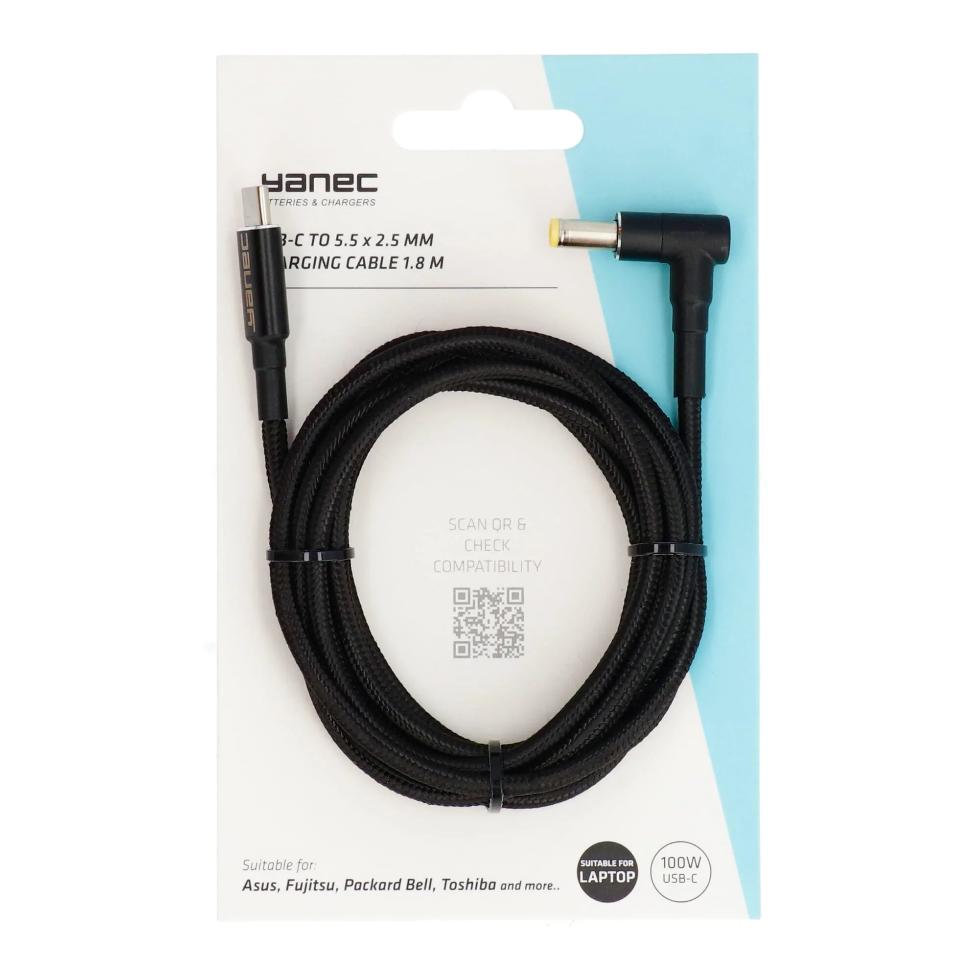 Yanec USB-C naar 5.5 x 2.5 mm laadkabel 1.8m - Image 3