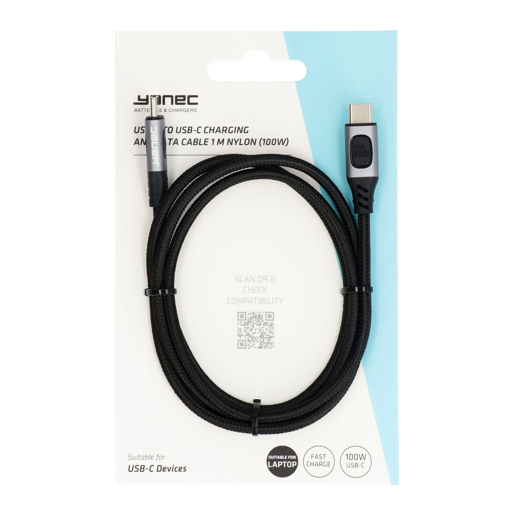 Yanec USB-C naar USB-C laad- en datakabel 1m nylon (100W) - Image 3